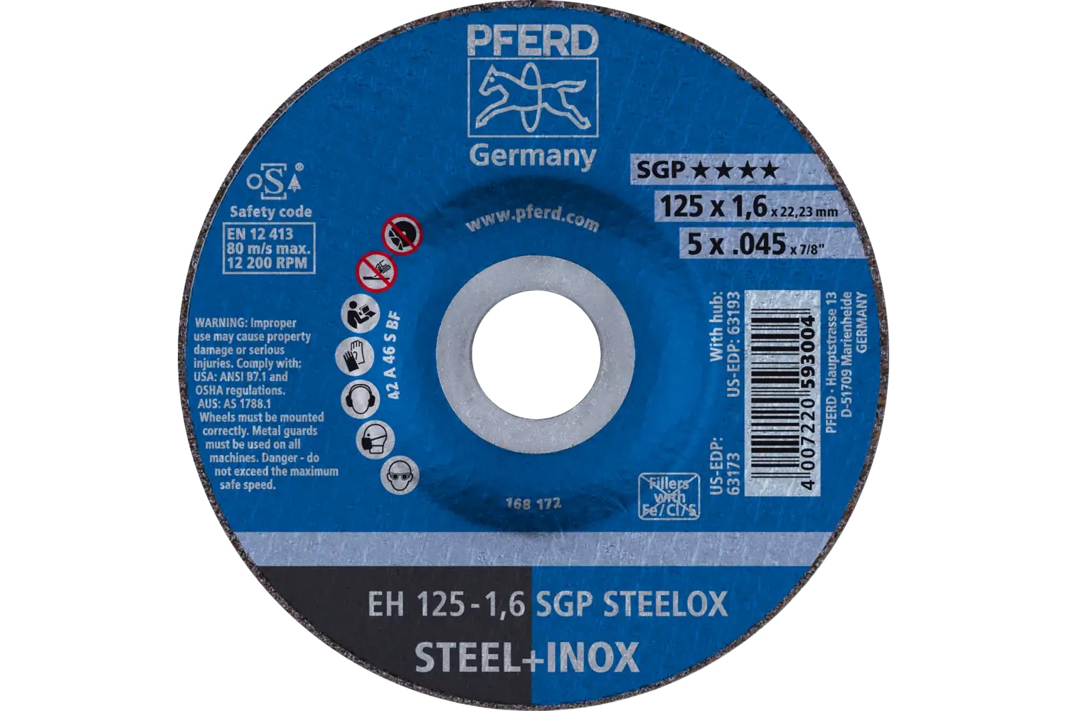 Picture of Pferd Cut-Off Wheel, 5" X .045 X 7/8, Sgp Steelox, T27, Aluminum Oxide